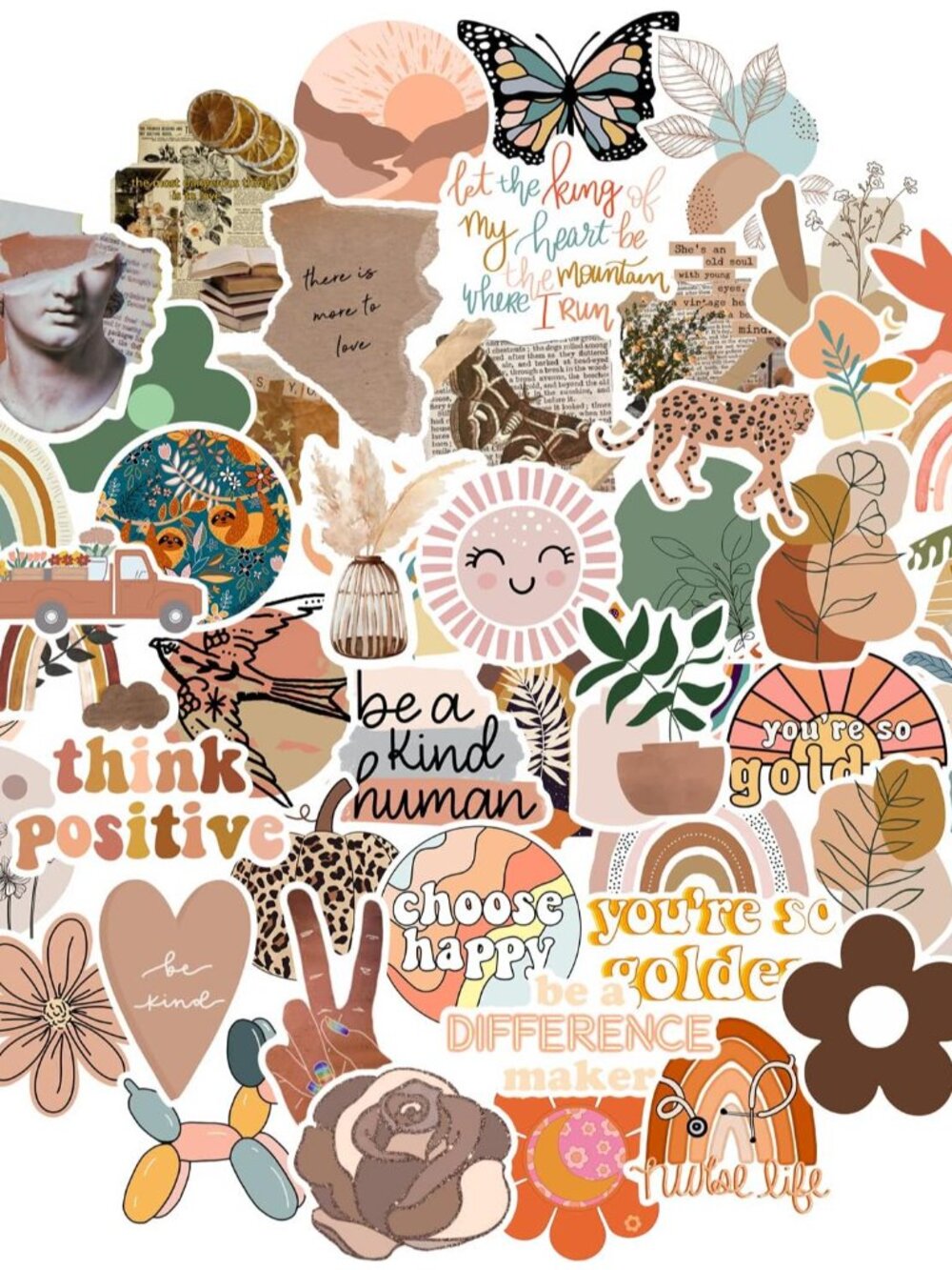 Vintage Aesthetic Stickers 50 Pcs, Vinyl Waterproof Stickers for Water Bottles L